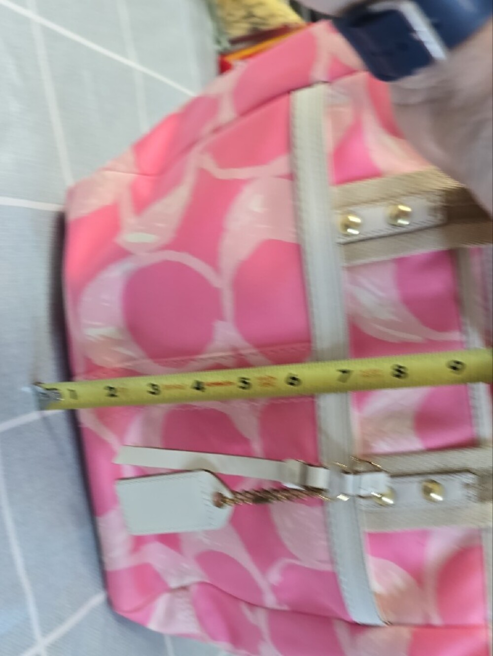 Coach Pink Patterned Tote with Cream Handles - Picture 11 of 13